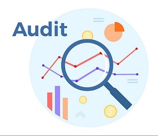 Audit analysis vector flat illustration. Concept of accounting, analysis, audit, financial report. Auditing tax process. EPS 10