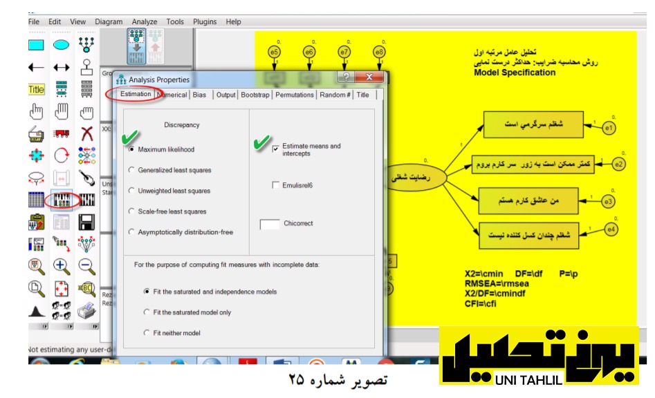 انجام مدل تحلیل عامل مرتبه اول در AMOS