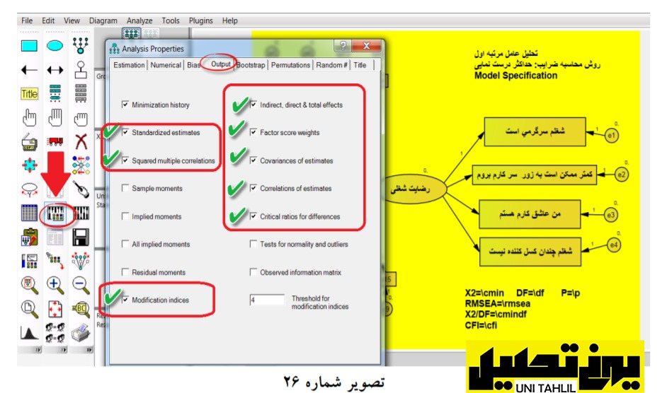 انجام مدل تحلیل عامل مرتبه اول در AMOS