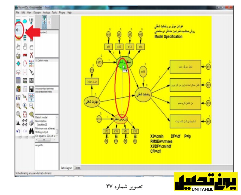 تحلیل مسیر به همراه تحلیل عامل در AMOS