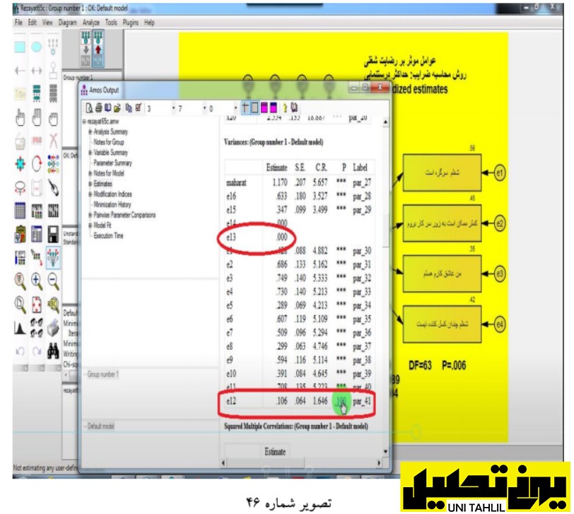 تحلیل مسیر به همراه تحلیل عامل در AMOS