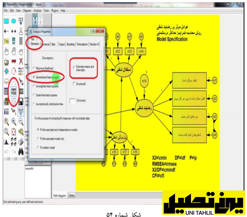 تحلیل مسیر به همراه تحلیل عامل در AMOS