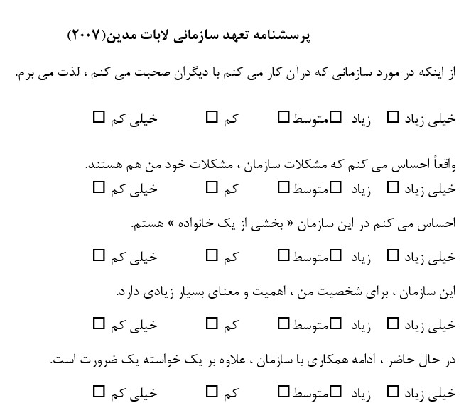 ادبیات و پرسشنامه تعهد سازمانی لابات مدین