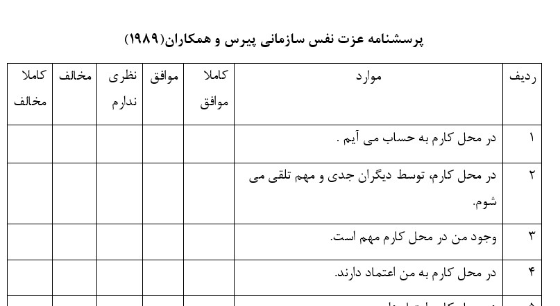 پرسشنامه عزت نفس سازمانی پیرس و همکاران