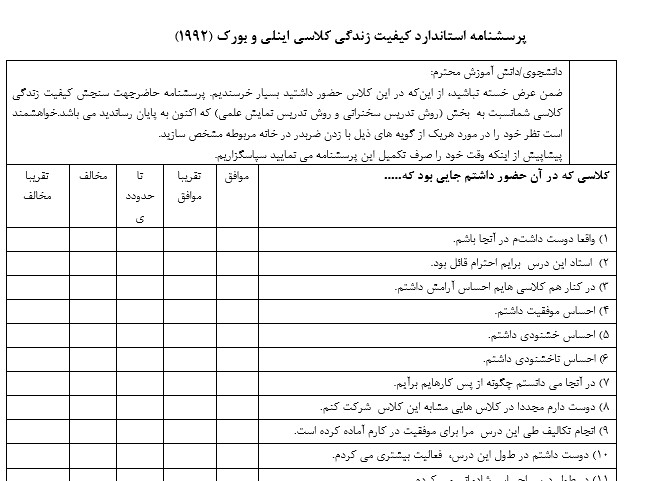 پرسشنامه کیفیت زندگی کلاسی اینلی و بورک