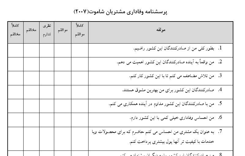  پرسشنامه مبانی نظری وفاداری مشتریان شاموت